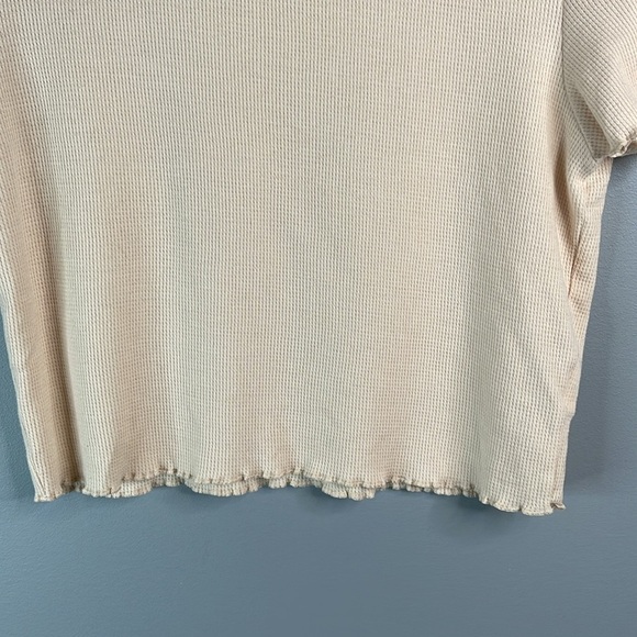 AMERICAN EAGLE Waffle Knit T-Shirt Nude Lettuce Hem Short Sleeves Crewneck L - Picture 5 of 11